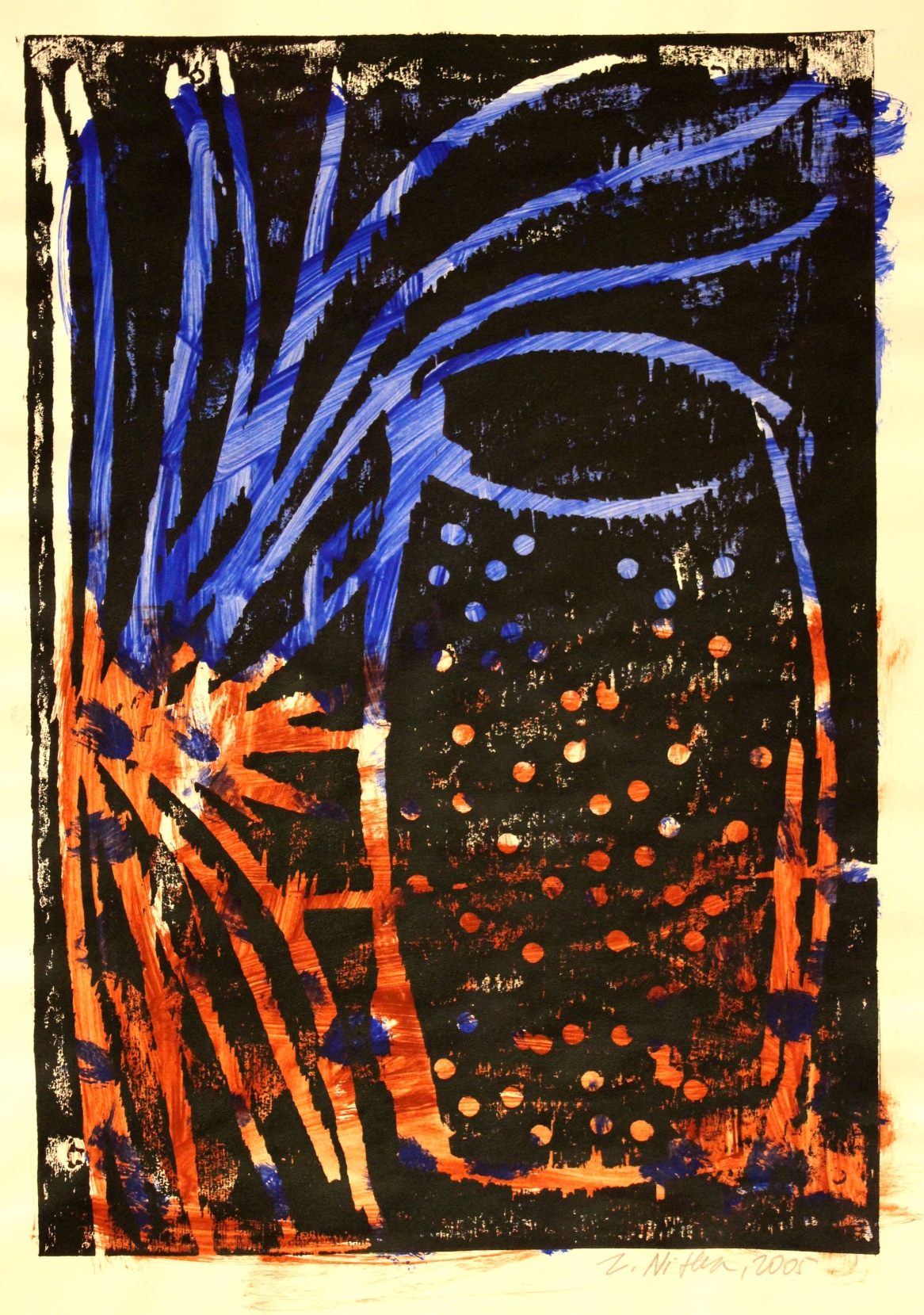 Z. Nitka, Afrykański bębenek, 2005, drzeworyt, 70x50