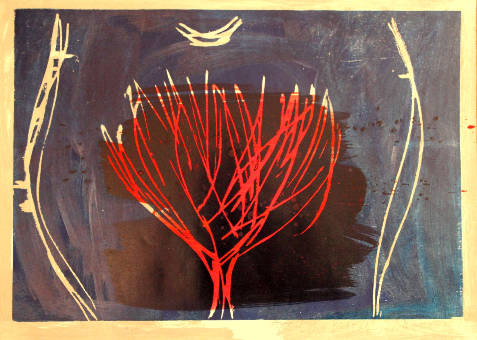 Z. Nitka, Łono Batszeby. 2015, drzeworyt, 50x70