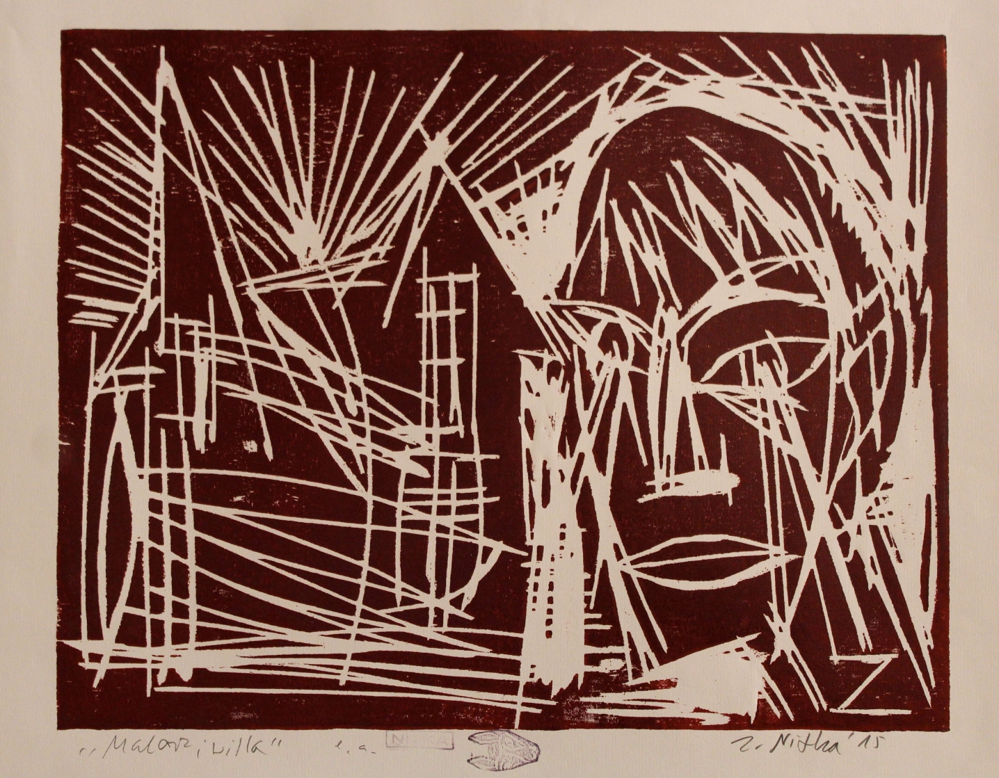 Z. Nitka, Malarz i willa, 2015, drzeworyt, 50x70
